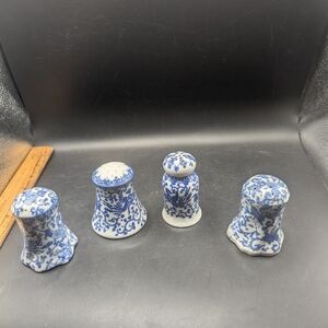 Vintage Lot of 4 Blue and White Phoenix Ware Salt and Pepper Shakers As Is.